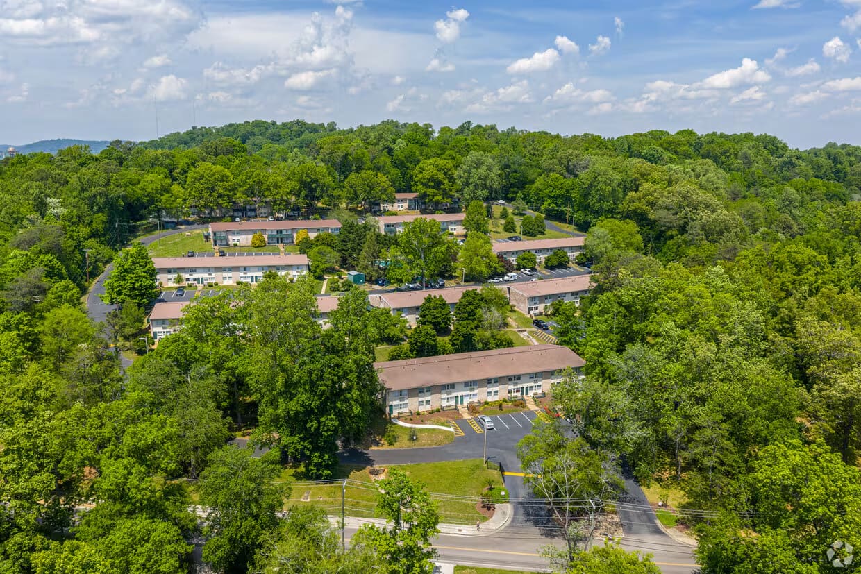 Aerial view of Cherokee Ridge nestled in the trees