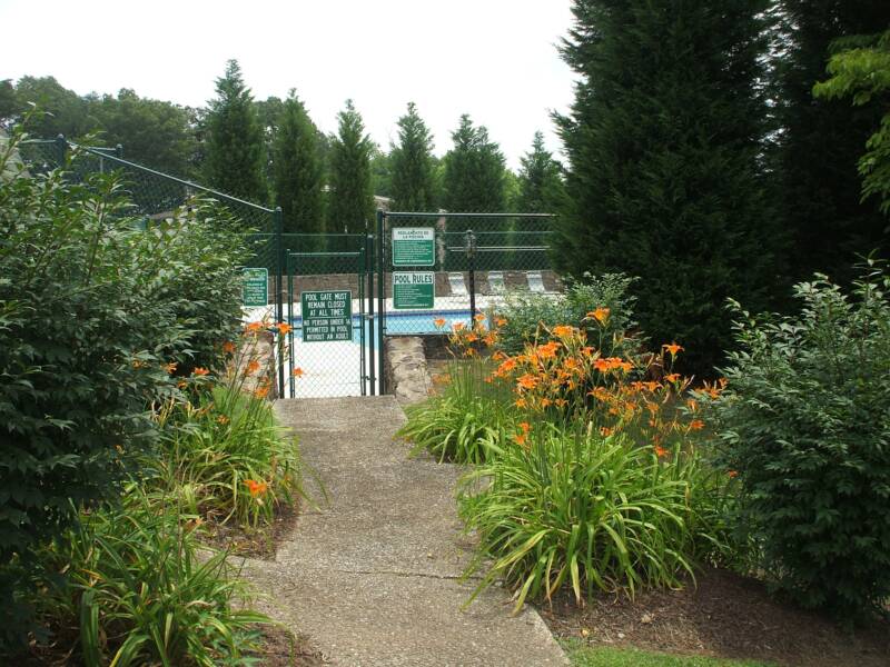 Pool area with flowers